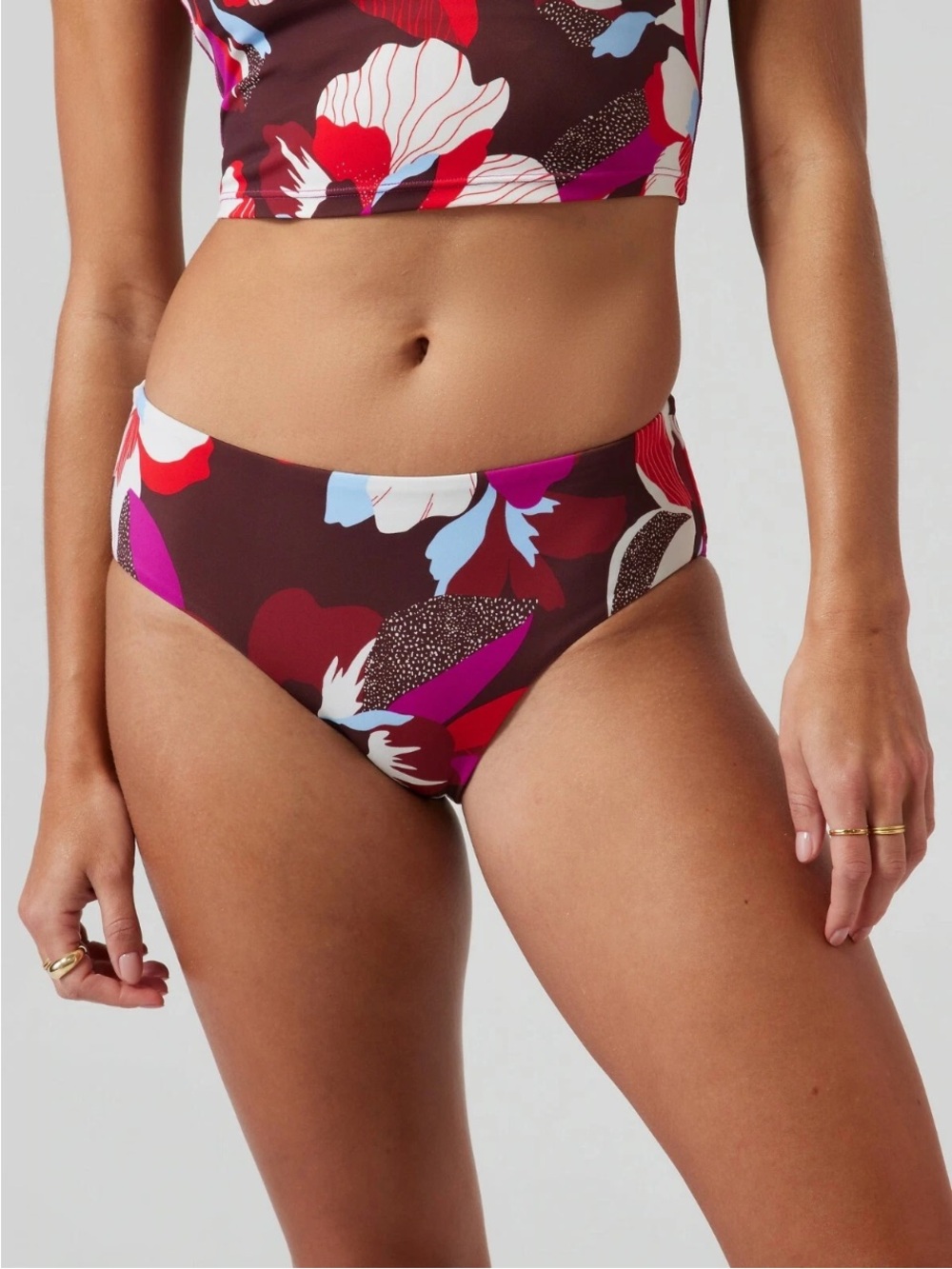 NEW Athleta High-Rise Bikini Bottoms Decadent Chocolate Floral Bloom Size Large